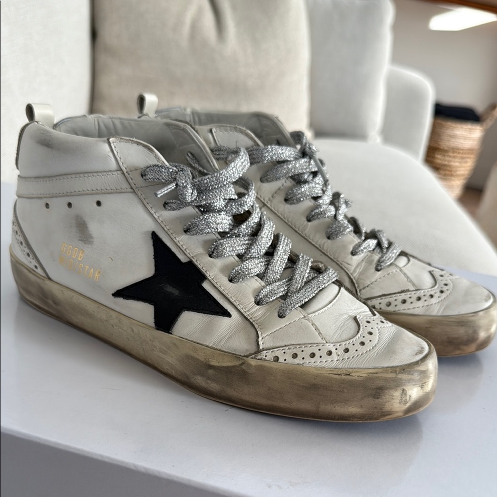 Golden Goose Mid Star White Black Silver Size 38